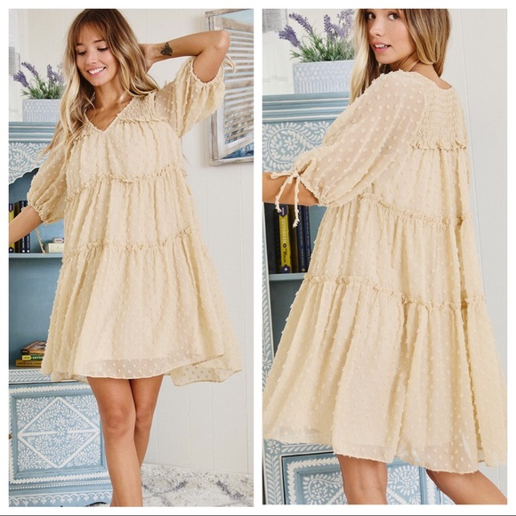 #15 Fabulous Puff Sleeve V neck Textured Dress - Picture 4 of 4